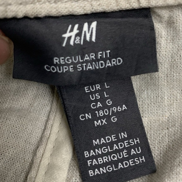 H&M Pants Women's L Tan Linen Pull On Beach Pockets Adjustable String Cropped. - Picture 3 of 14